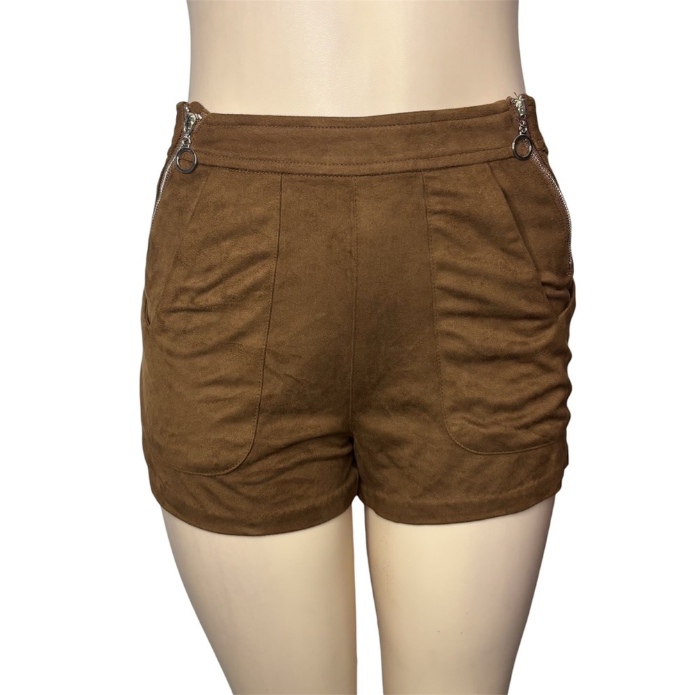 Women’s High-Waist Brown Suede-Look Shorts